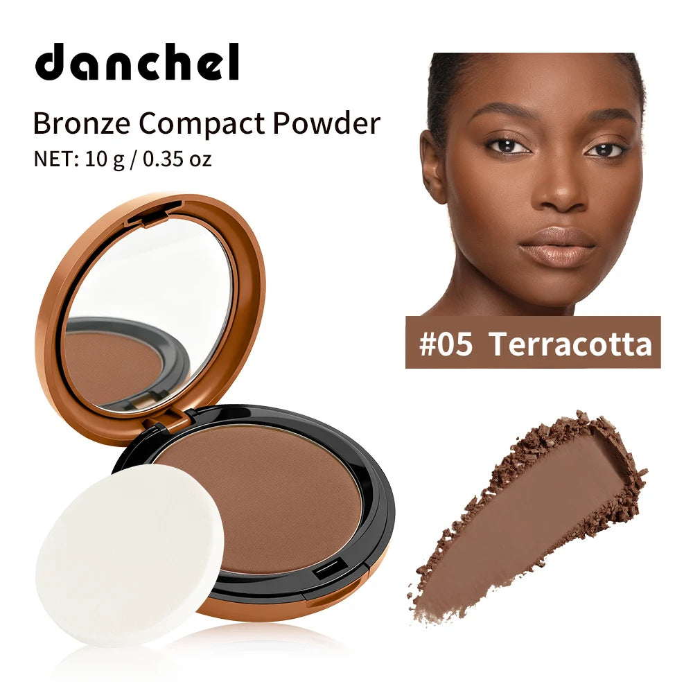Bronze Compact Powder Long-Lasting Smooth Matte Bronze Finish Natural Brightening Conceal Flaw Even Skin Tone Powder With Mirror Peaceful Pleasures Health and Wellness Terracotta