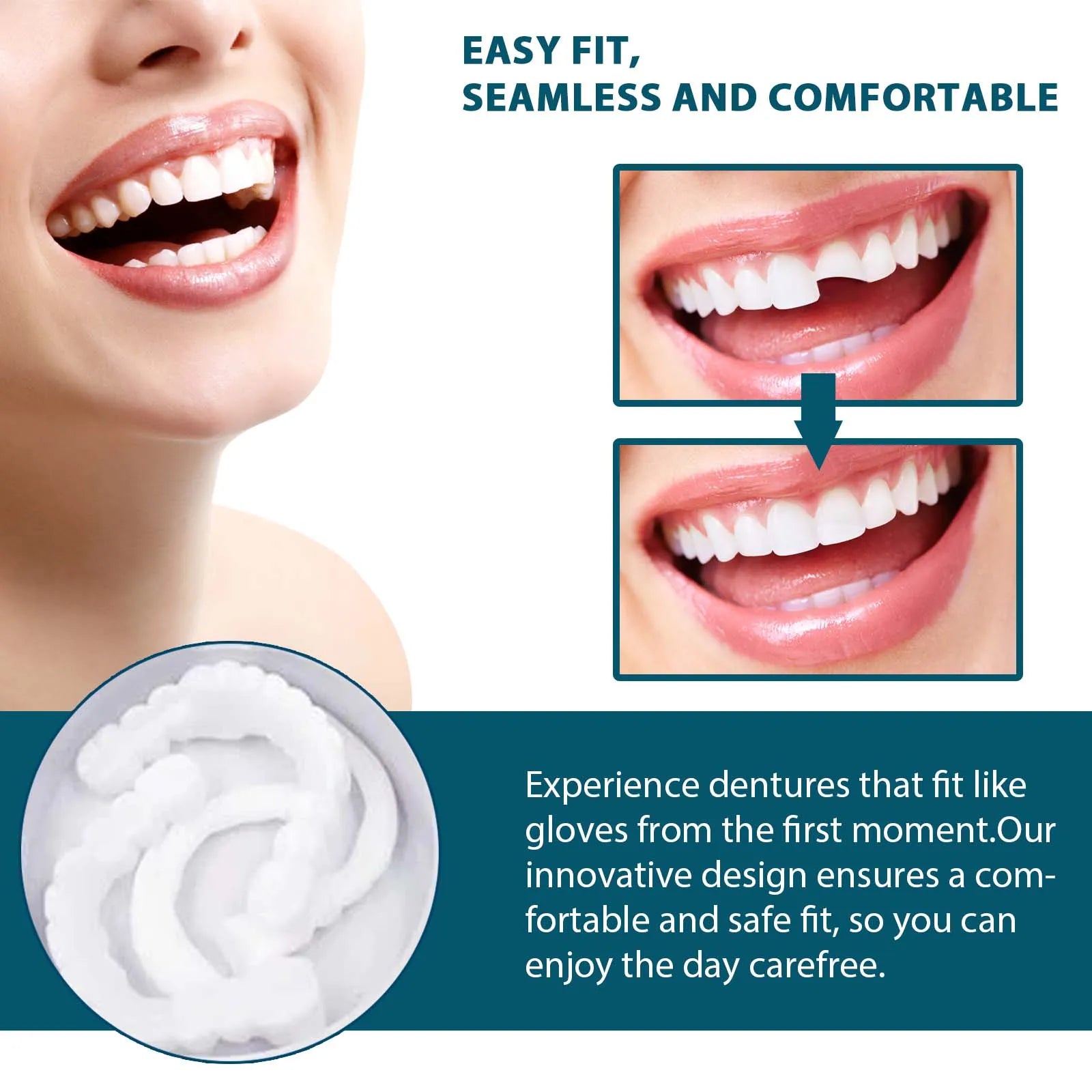 Adjustable Buckle Denture Effectively Decorate Teeth Fill Gap Correct Teeth Covering Dental Plaque Adjustable Snap-On Prostheses Peaceful Pleasures Health and Wellness