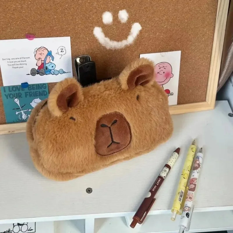 Kids Cute Capybara Plush Pencil Case – Large Capacity Pouch