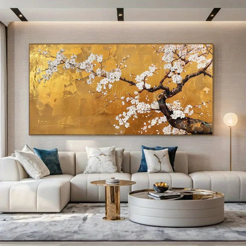 2D Flat, Frameless Canvas Modern Abstract Cherry Blossom Canvas Wall Art, Living Room, Bedroom Modern Home Decor Poster Peaceful Pleasures Health and Wellness