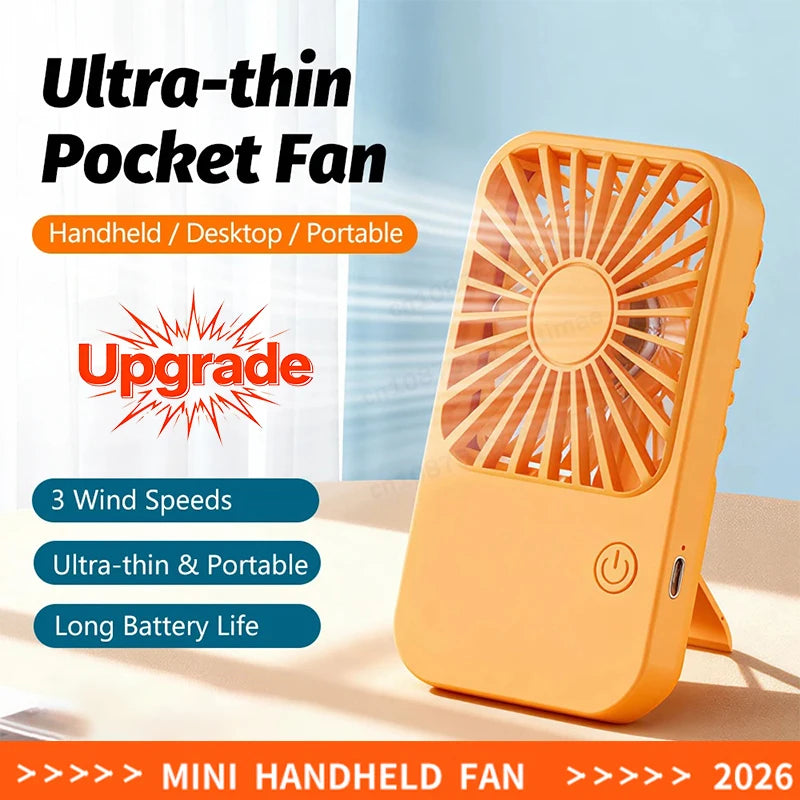  Ultra Thin Portable Pocket Fan USB Rechargeable 3-Speed Adjustable Handheld Fans With Stand 2-in-1 Desk Fan For Outdoor Travel Peaceful Pleasures Health and Wellness