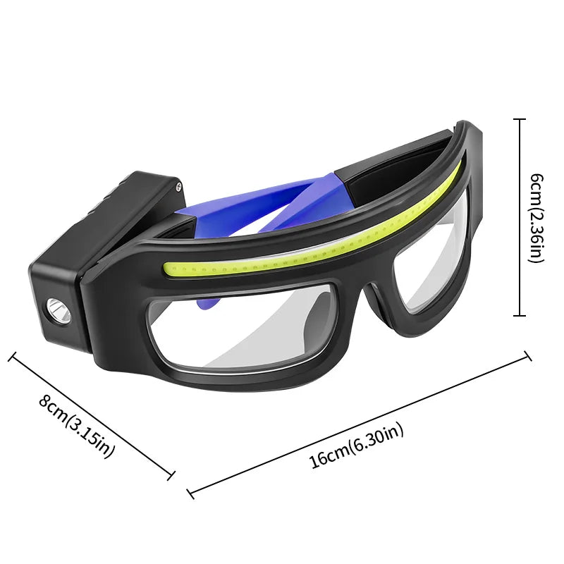 LED Headlamp Safety Glasses IPX4 Waterproof COB Type-C Rechargeable Dual Light Source Work Light Protective Eyewear Peaceful Pleasures Health and Wellness Blue