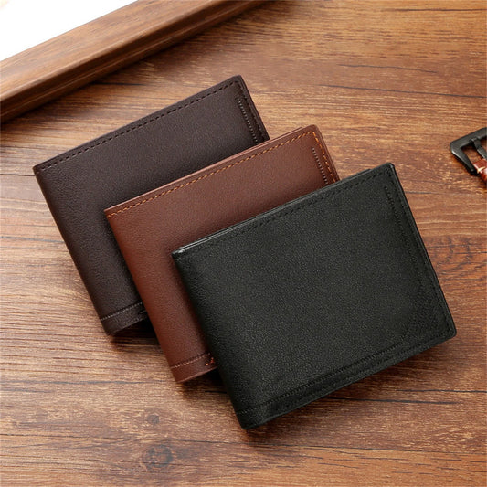 Men's Slim Wallet Short Horizontal Design Multiple Card Slots Large Capacity Soft Leather Business Money Clip Peaceful Pleasures Health and Wellness
