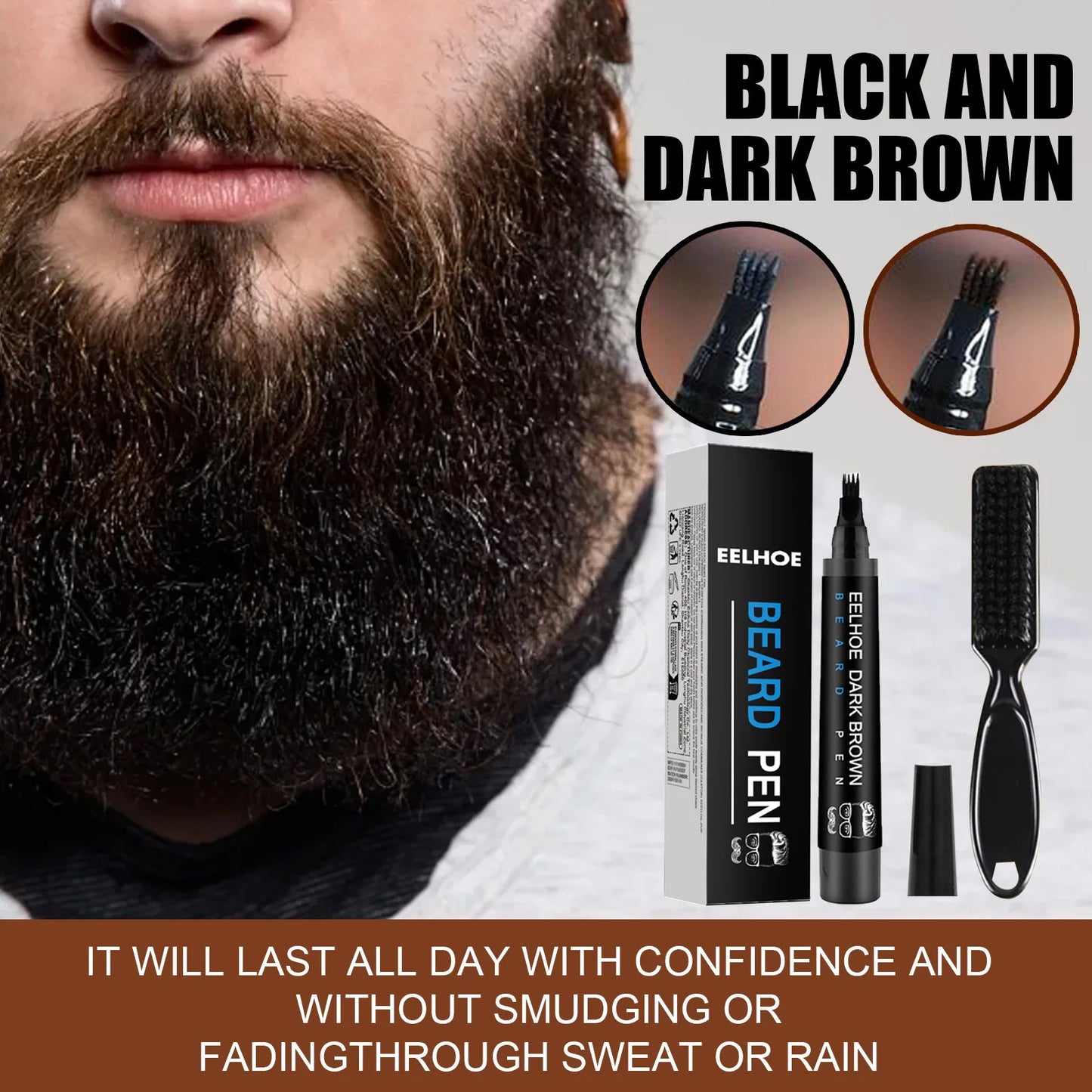 Eelhoe Waterproof Beard Filler Pen – Black & Brown for Men