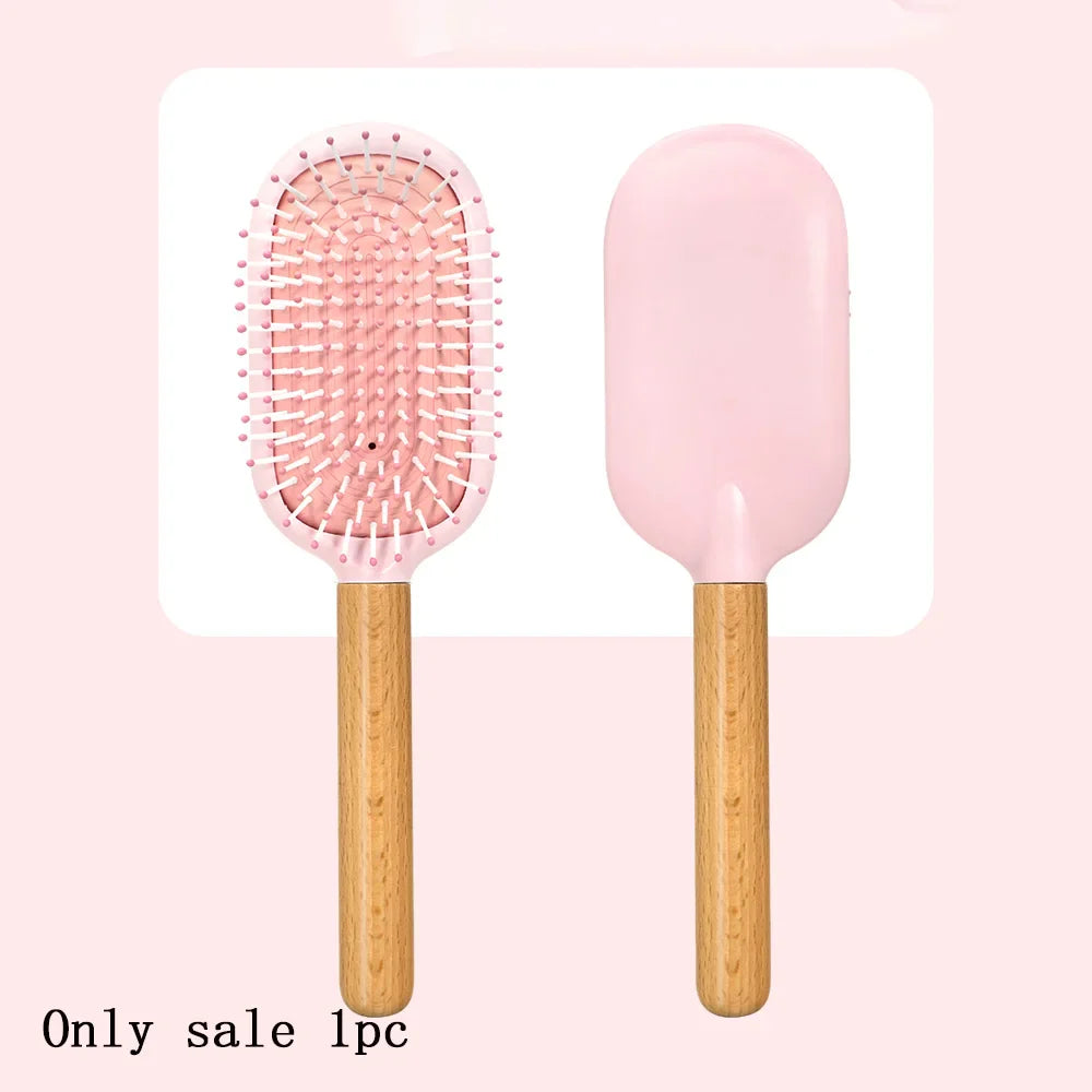 Pastel Air Cushion Hair Brush – Oak Wood Handle & Soft Bristles