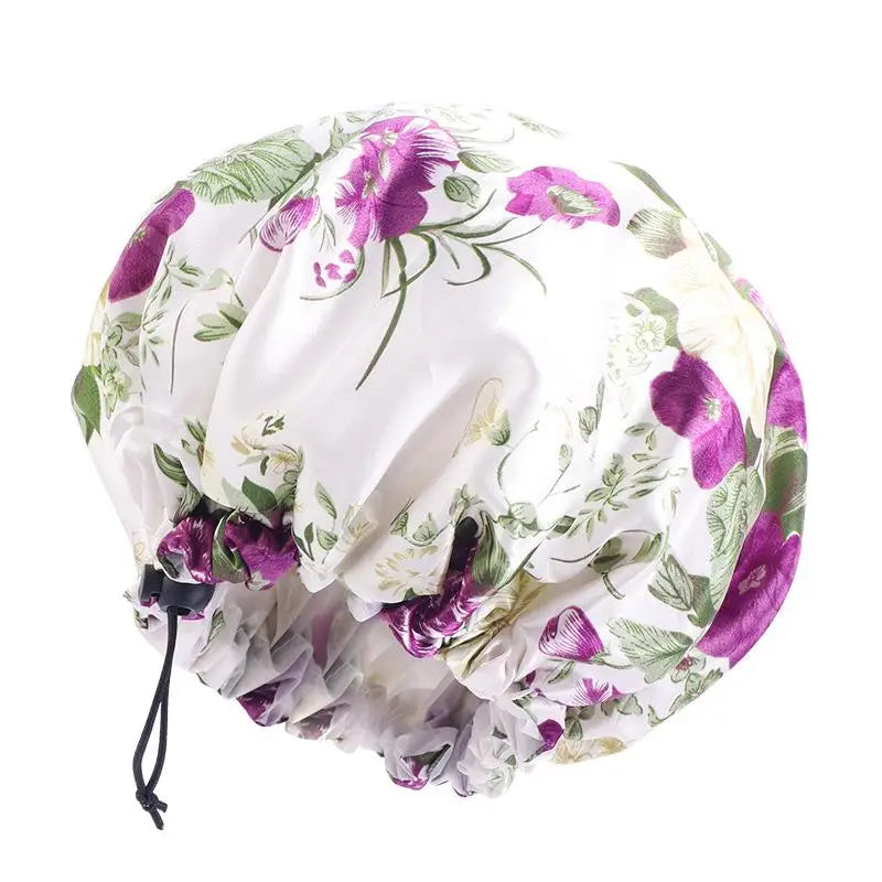 Printed Reusable Shower Cap, 1 Piece Waterproof Elastic Shower Cap, Double Layer Shower Cap For Bathroom Peaceful Pleasures Health and Wellness Purple