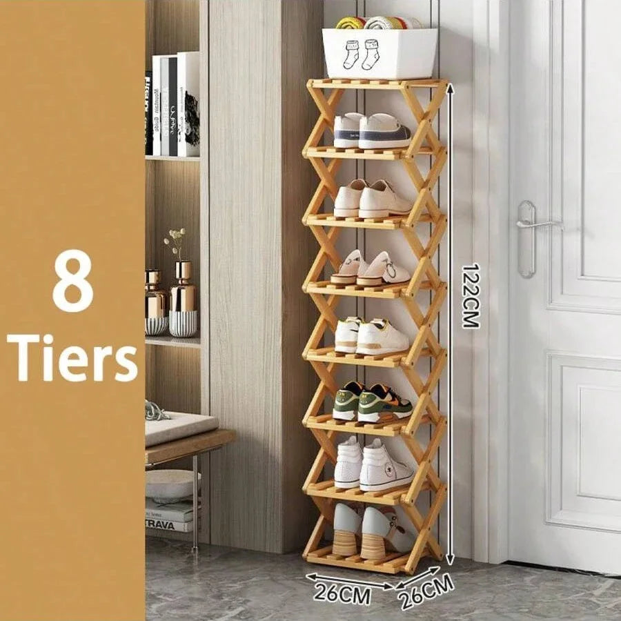 Bamboo Vertical Shoe Rack 4/8/9 Tier Foldable – No Assembly