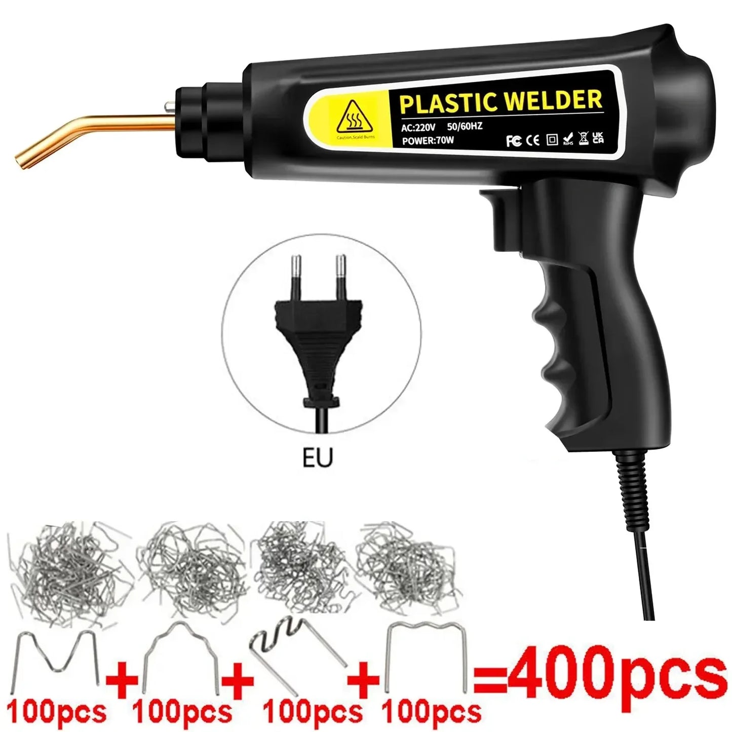 Car Bumper Repair Kit Plastic Welding Machine Hot Stapler 70W With Staples For Bumper/Kayak/PVC Material Soldering Tools Peaceful Pleasures Health and Wellness 220V with 400 PCS