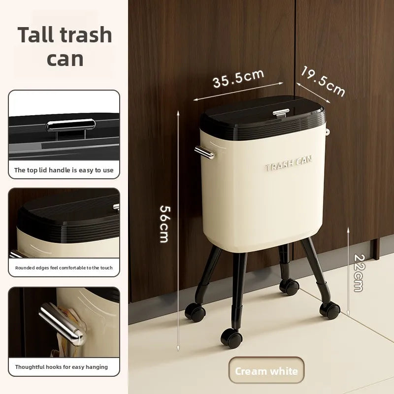 Large Kitchen Trash Can with Wheels & Lid | Tall Pedestal