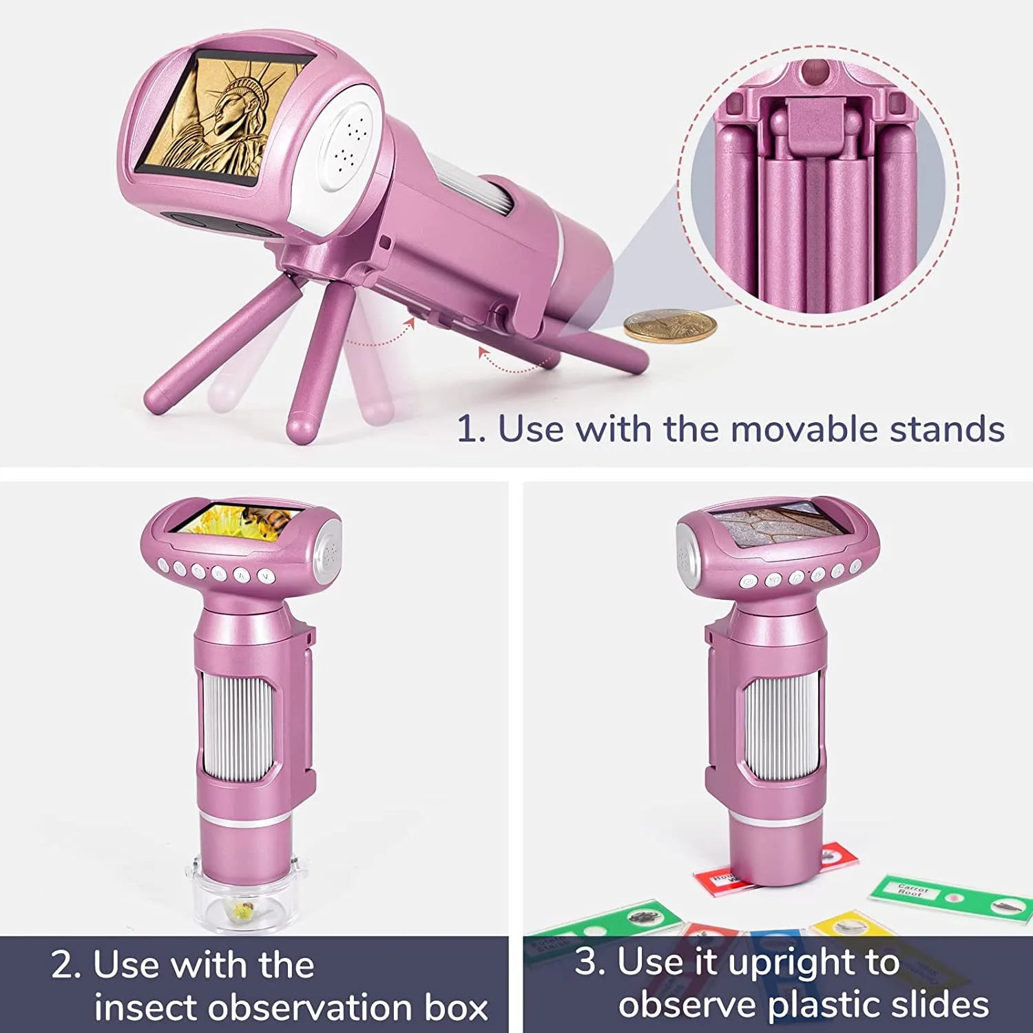 Children's Digital Microscope Camera 3-In-1 Children's Puzzle Toy 2-Inch Large Screen Peaceful Pleasures Health and Wellness