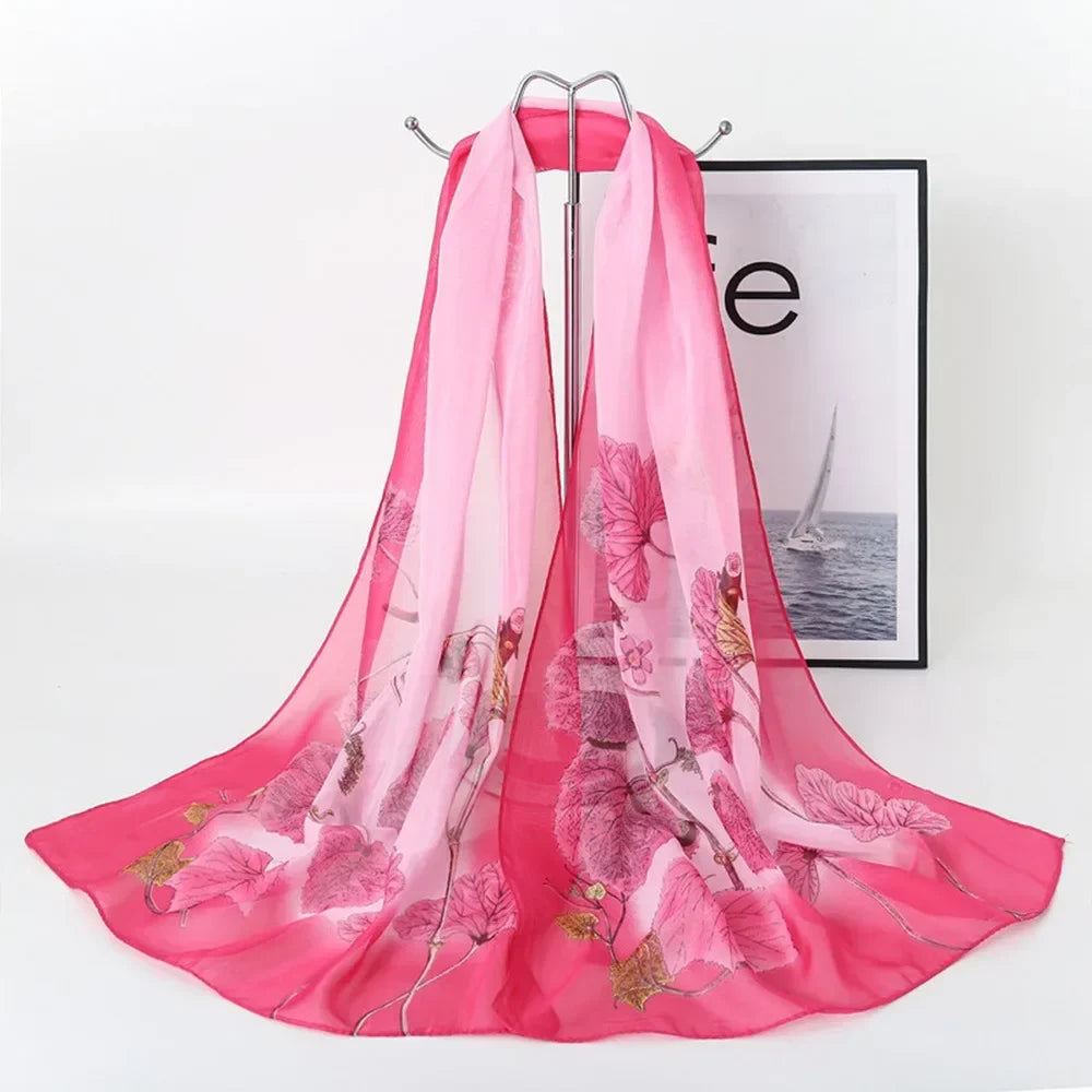 Women's Chiffon Floral Gradient Scarf Shawl – 160×50cm