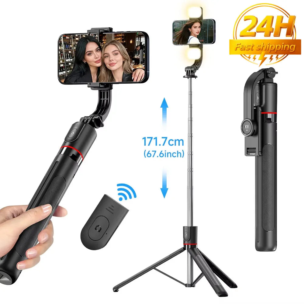 Selfie Stick Tripod with Bluetooth Remote, 6-Section Extendable Pole, 360° Rotation, Fill Light Option, for Phone Vlog Peaceful Pleasures Health and Wellness