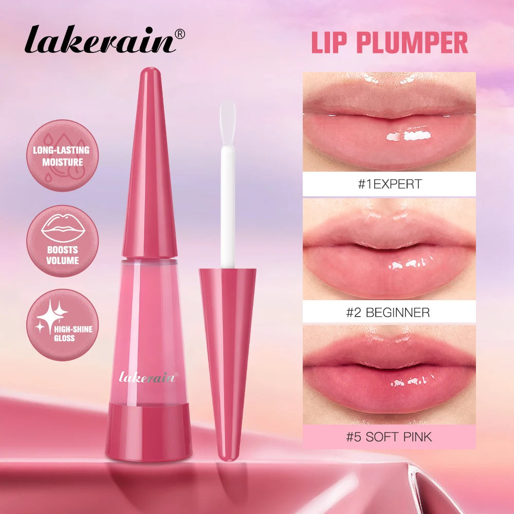 Lakerain Lip Plumper Deep Hydration Long-Lasting Nourishment High-Shine Gloss Shining Voluminous Finish Lip Moisturizing Liquid Peaceful Pleasures Health and Wellness