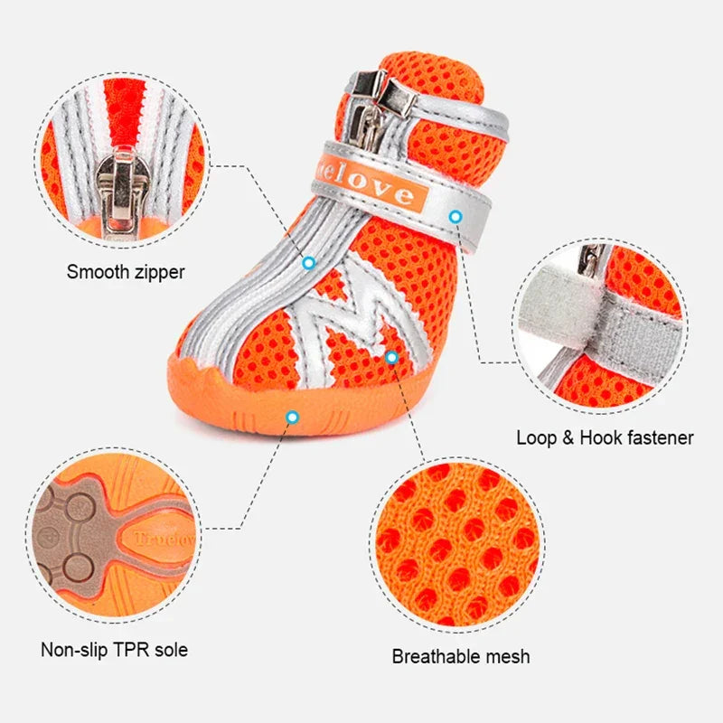 Truelove Mesh Fabric Dog Shoes Pet Dog Boots Waterproof Reflective Rugged Anti-Slip Sole Skid-Proof Outdoor for Small Dog S5911 Peaceful Pleasures Health and Wellness