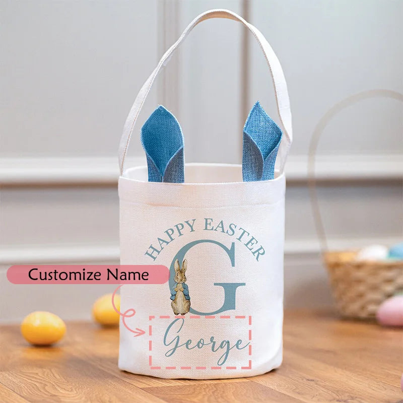 Personalized Easter Bunny Basket | Kids Egg Hunt Bucket Easter Gift Basket Peaceful Pleasures Health and Wellness custom Blue message us the name