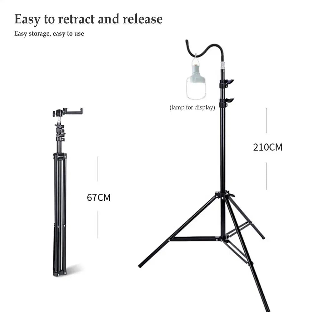 2m Light Stand Folding Telescoping Tripod Adjustable Lightweight Aluminium Floor Lamp Holder Tripod Outdoor Camping Accessories Peaceful Pleasures Health and Wellness Black