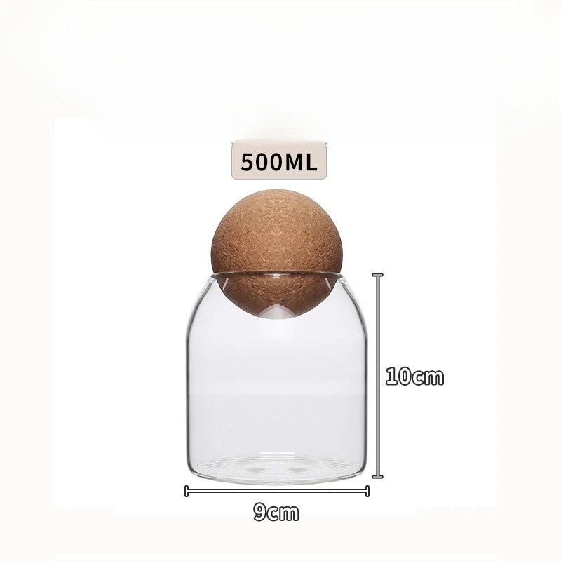 Four Size Sealed Jar Glass Cork Stopper Coffee Beans Dried Fruit Storage Box Kitchen Food Multigrain Storage Jar Cork Tea Jar Peaceful Pleasures Health and Wellness transparent 500ml
