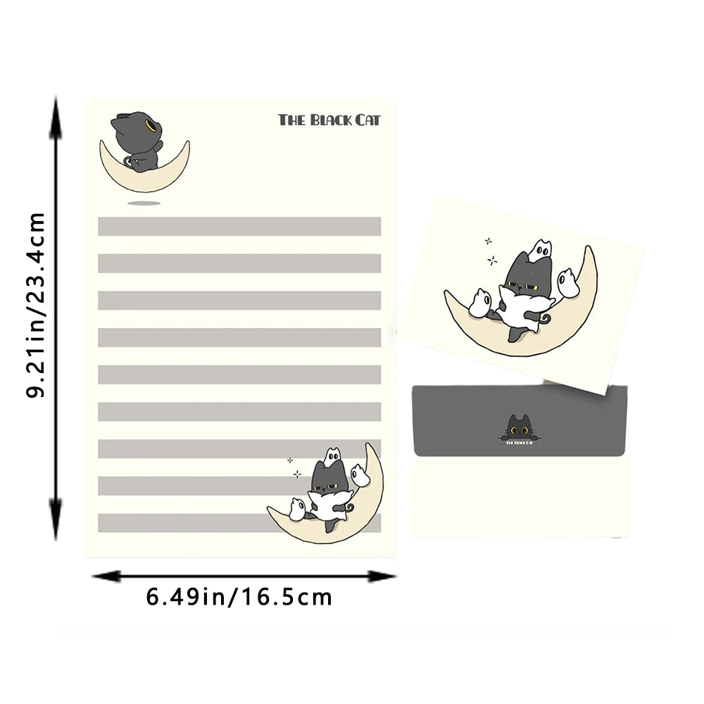 Cute Little Black Cat Envelope Paper 4 Sheets Envelopes Suitable