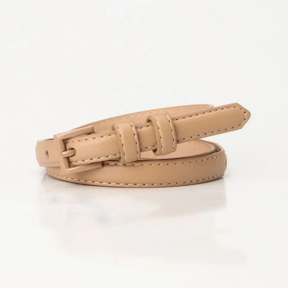 Women's Skinny Black PU Leather Belt – Slim Jeans Belt