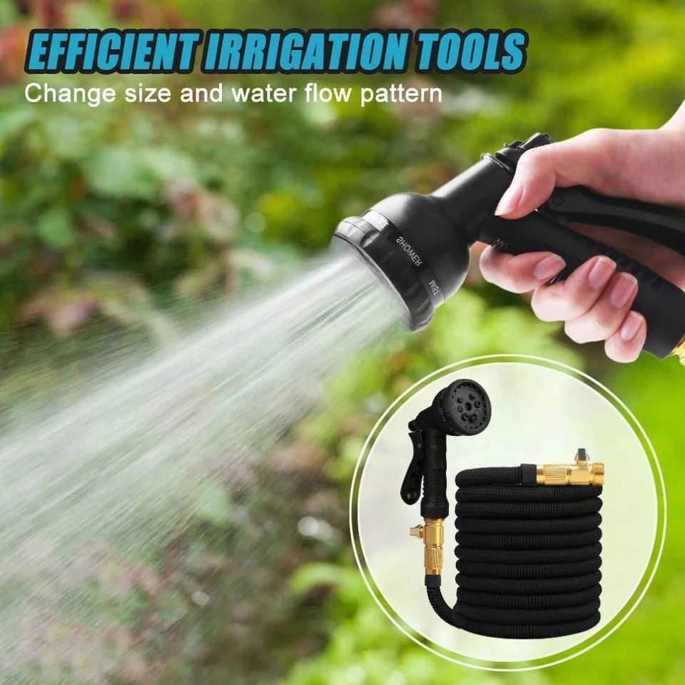 Expandable Garden Hose 25–150ft | No-Kink + 8-Pattern Nozzle