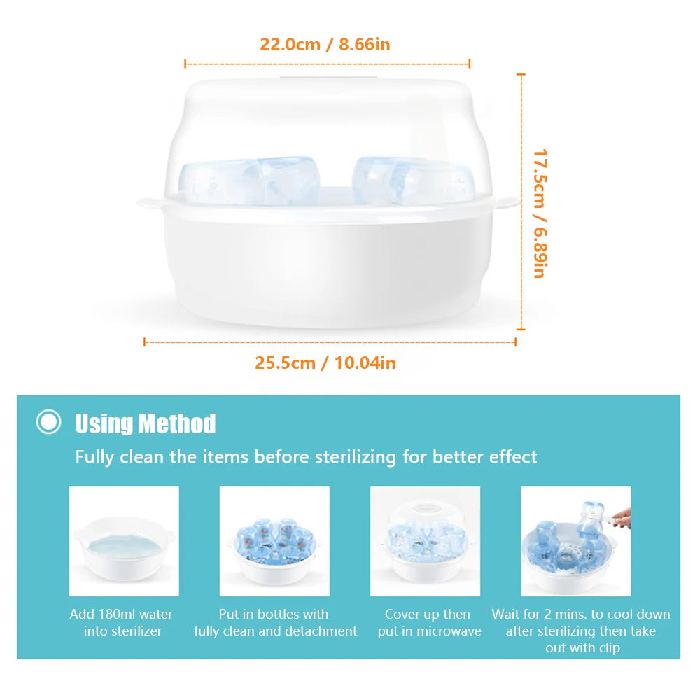 6 Baby Bottles Pacifiers Cups Disinfect 2-6 Minutes Microwave Bottle