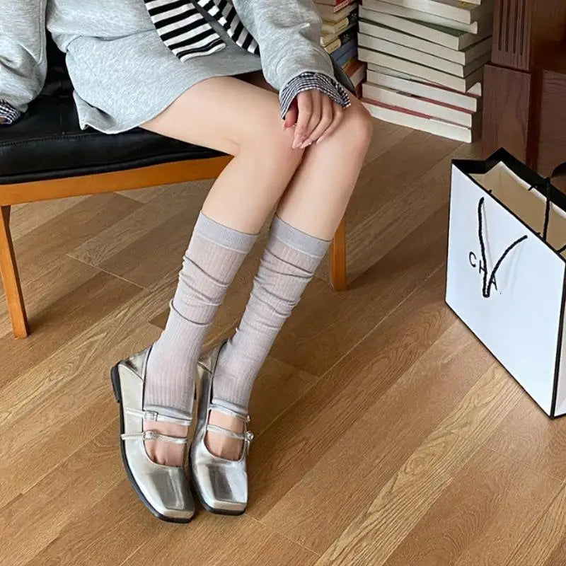 Women's Mesh Silk Slouch Socks | Korean Drawstring Style