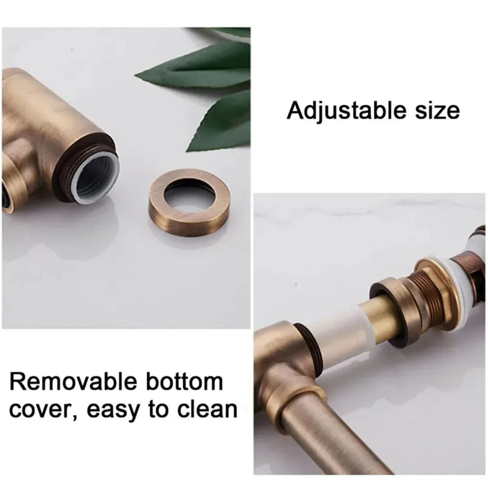 Brass Round Bottle P-Trap 1-1/4" Sink Drain Kit & Pop-Up Drain