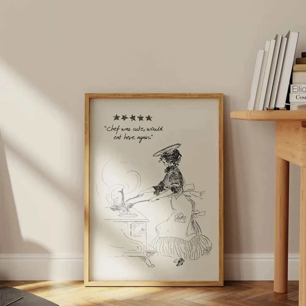 Modern Line Woman Cooking Wall Art Print Canvas Painting Poster Picture For Living Room,Bedroom Home Decor Peaceful Pleasures Health and Wellness