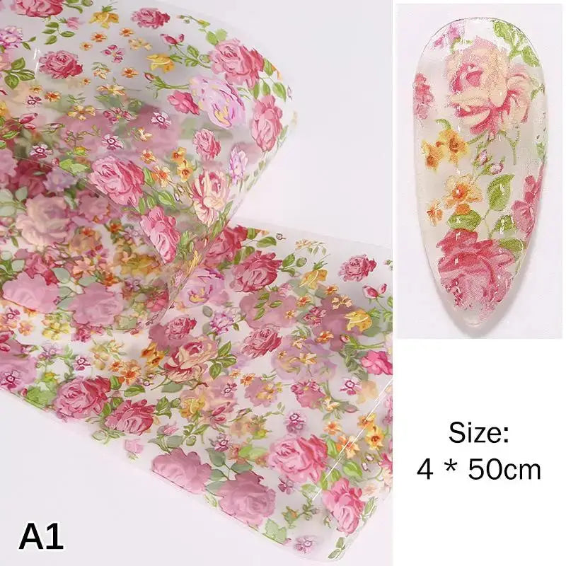 1Pcs Flower Nail Transfer Foils Stickers for Nail Art Peaceful Pleasures Health and Wellness A1