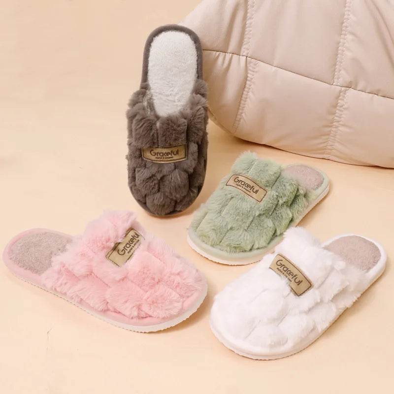 Women's Winter Fur Slippers – Non-Slip Soft Indoor House Shoes