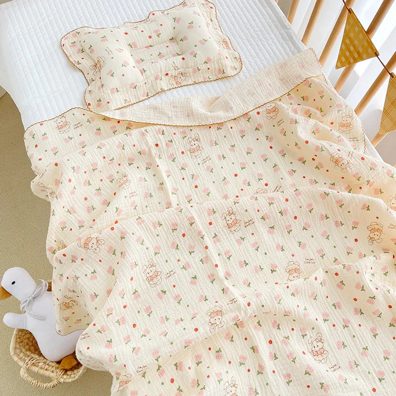 Battilo 100% Cotton Baby Blanket Soft Breathable Muslin Swaddle Blanket for Newborn Infant Plaid Receiving Blankets Toddler Gift Peaceful Pleasures Health and Wellness Rabbit 110x100cm( 2Layers)