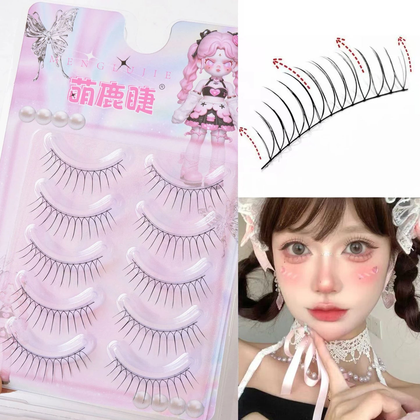 Korean U-Shape False Eyelashes – 5 Pairs, Natural Wispy Look