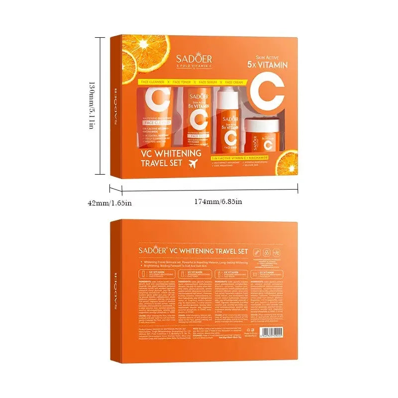 5X Vitamin C Travel Kit, 4-Piece Brightening & Hydrating Skincare Set, Antioxidant Glow Boost for Dull Skin, Winter Vacation Ess Peaceful Pleasures Health and Wellness
