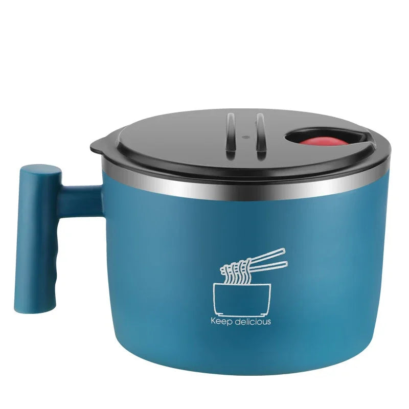 Stainless Steel Bowl With Lid For Instant Noodles Sealed And Portable Drain Bowl For Kitchen Utensils Instant Noodle Partner Peaceful Pleasures Health and Wellness Blue