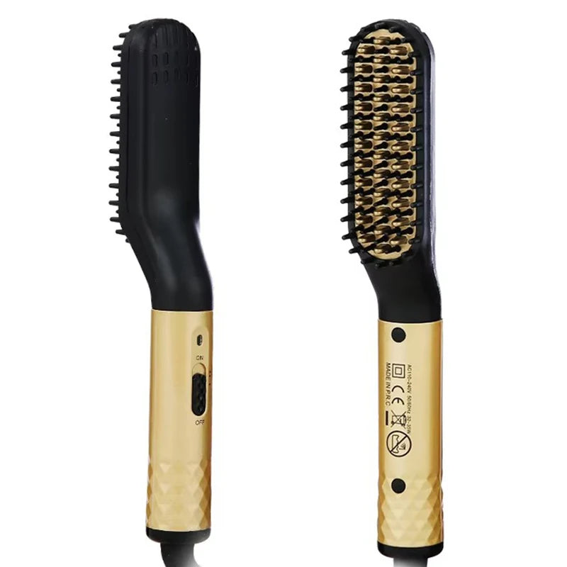 Portable 2 In 1 Electric Heated Brush Hair Straightener Straightening Men Quick Styler Beard Comb Electric Comb For Hair Peaceful Pleasures Health and Wellness Gold AU