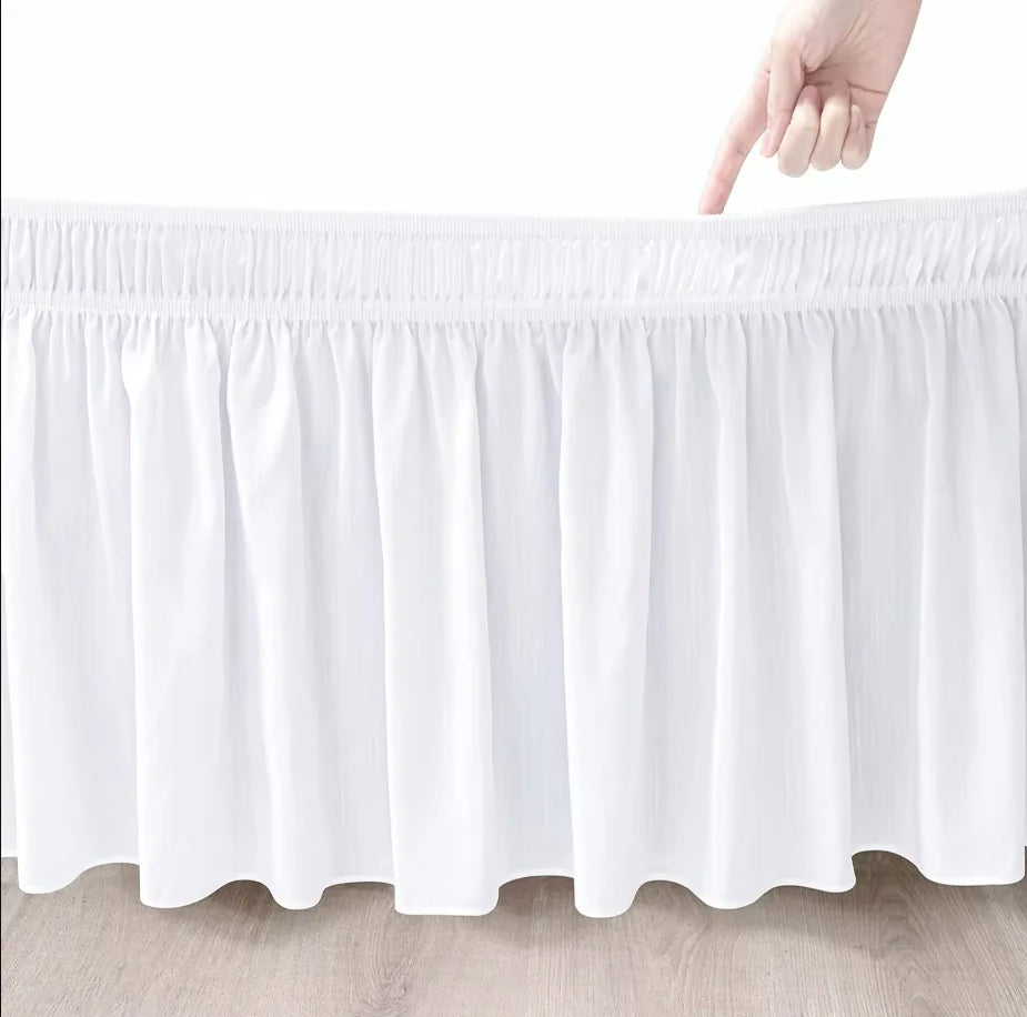 Wrap Around Dust Ruffle Bed Skirt - for Queen Size Beds with 14 in. Drop - Easy Fit Elastic Strap - Wrinkle Free, Machine Wash Peaceful Pleasures Health and Wellness