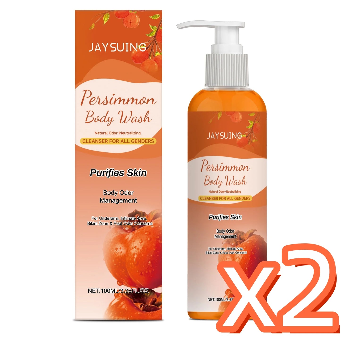 Persimmon Shower Gel Gentle Cleansing Deodorizing Exfoliating Maintain Skin Comfort Long Lasting Oil Control Fragrant Body Wash Peaceful Pleasures Health and Wellness 100ml boxed x 2pcs Moisturizing