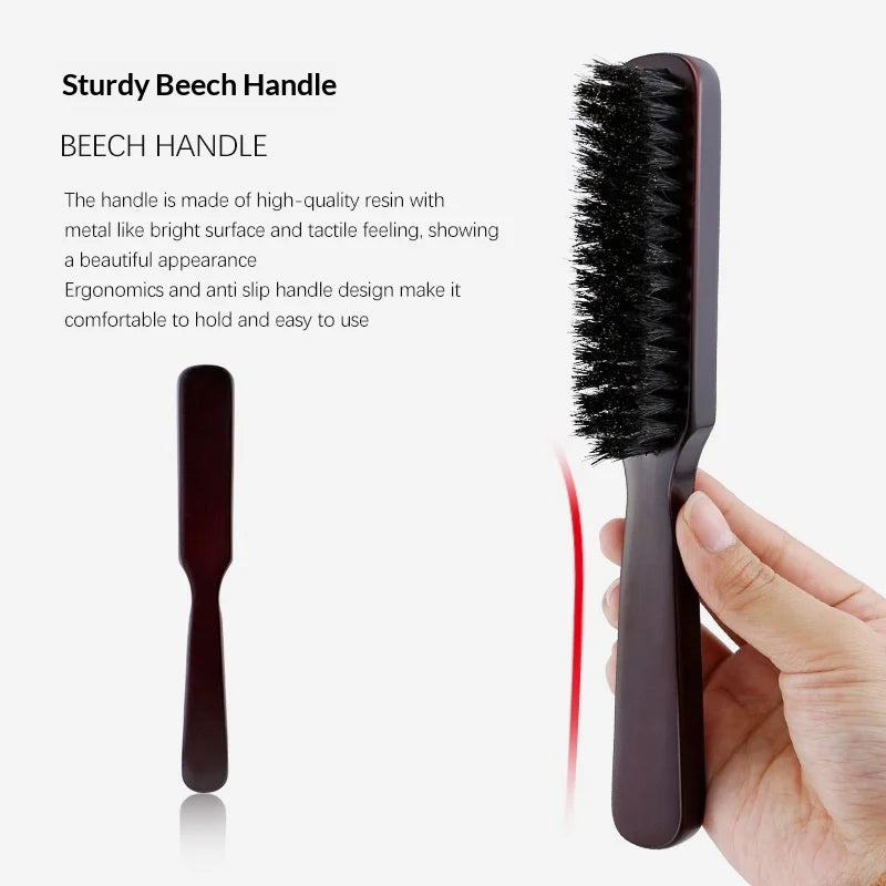 Hair Brush Wood Handle Boar Bristle Beard Comb Styling Detangling Straighten Brown Boar Bristles Massage Comb Peaceful Pleasures Health and Wellness