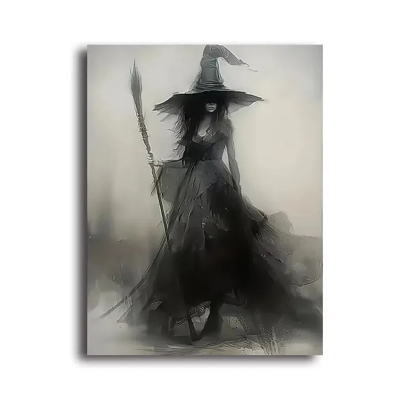 Abstract Ghost Witch Canvas Prints Gothic Monster Wall Art Anime Poster Modern Living Room Coffee Bar & Home Halloween Decor Peaceful Pleasures Health and Wellness ZLH5388 60x90cm No Frame