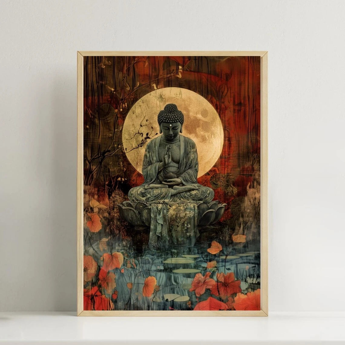 Buddha Moon Oriental Canvas Wall Art Print | Zen Buddhism Decor