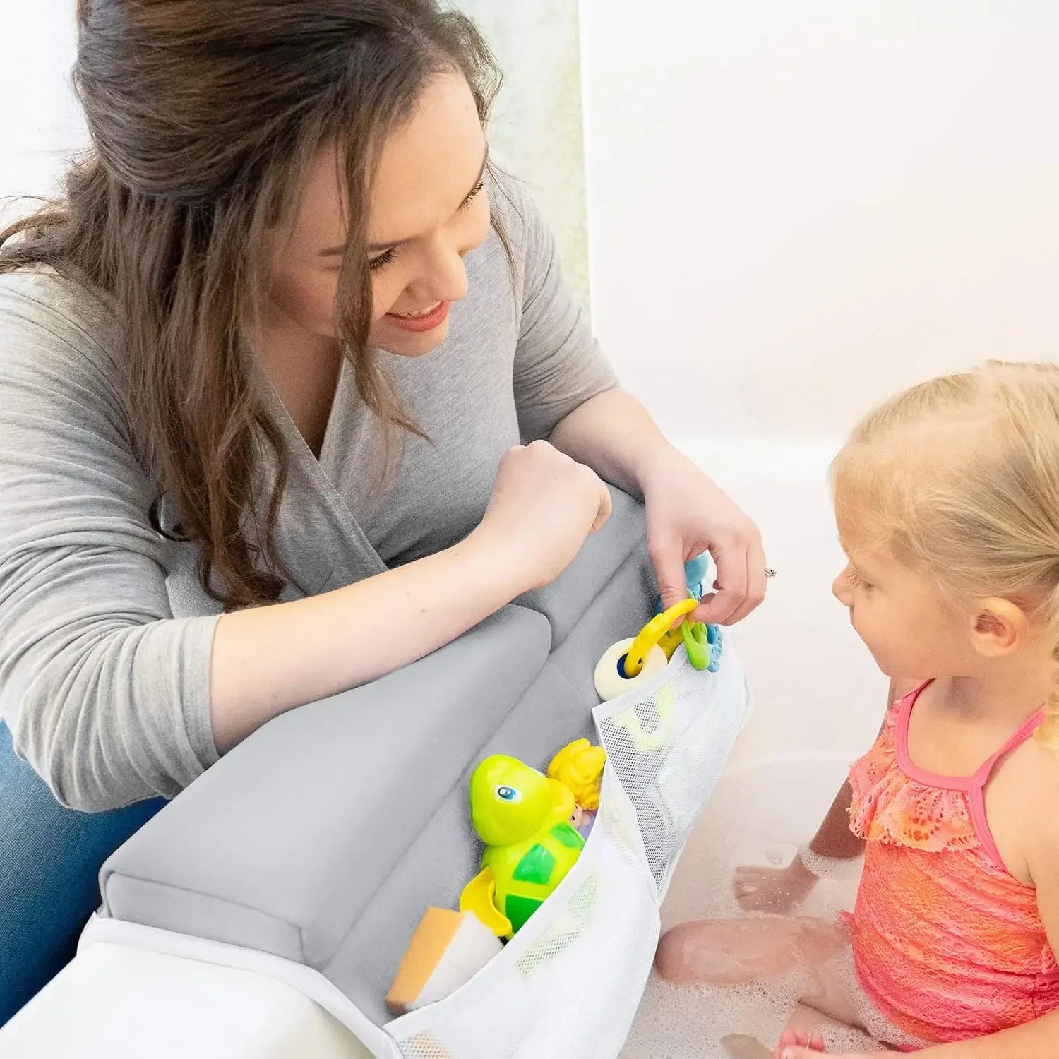 Extra Thick Baby Bath Kneeling Pad with Elbow Rest and Storage Pockets, Grey Peaceful Pleasures Health and Wellness