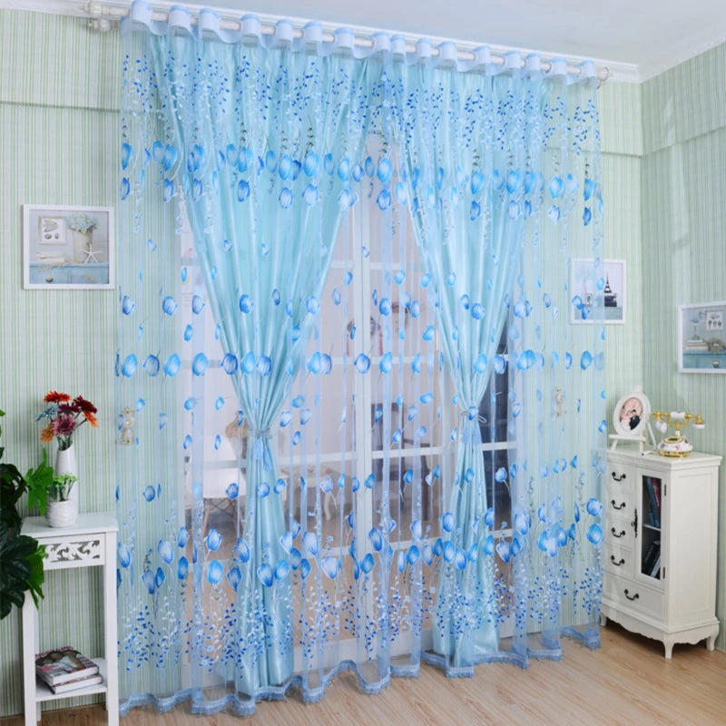 Tulle Curtains Modern Simplicity Living Room Children's Bedroom Kitchen Soft Comfortable Fabric Transmitting Window Curtains Peaceful Pleasures Health and Wellness Blue