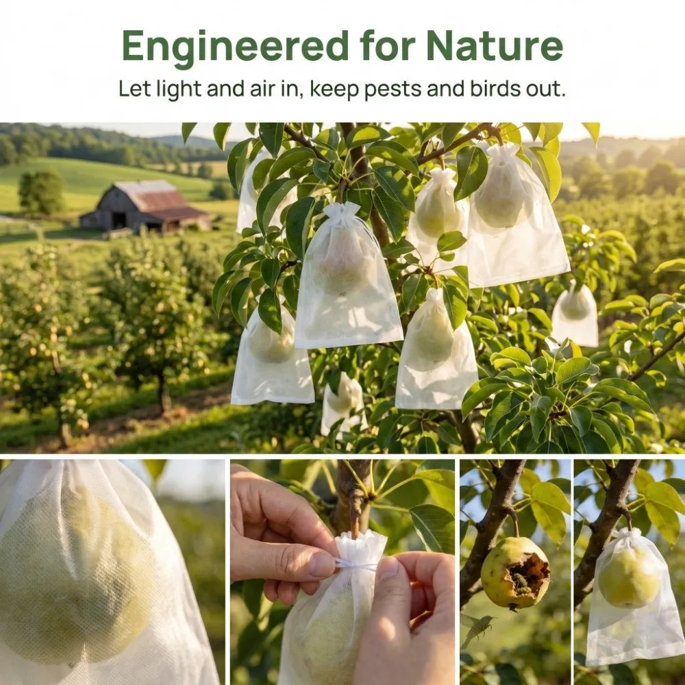 100-Pack Breathable Fruit Protection Bags with Drawstring