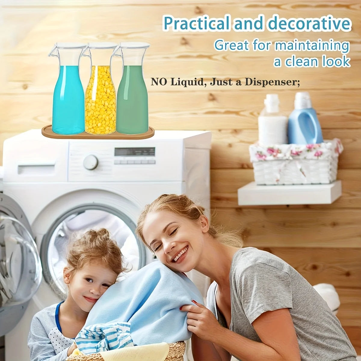 Laundry Detergent Dispenser with Label – 2 or 3 Pack Plastic Fabric Softener & Liquid Soap Dispenser for Laundry Room