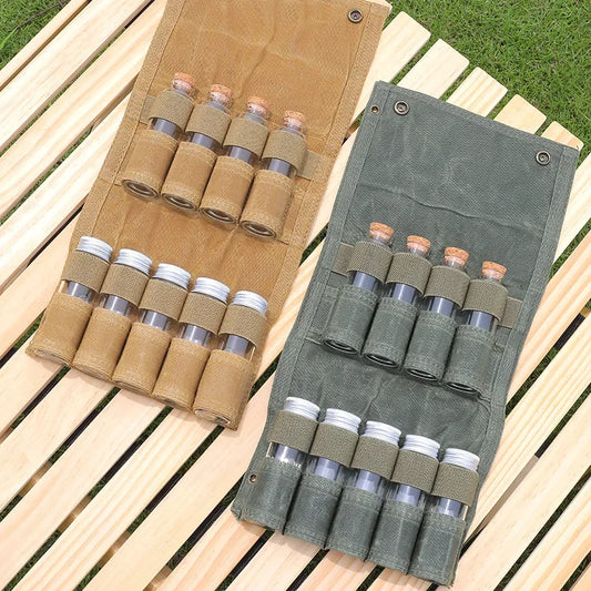 Camping Seasoning Bottle Set – Waterproof Canvas Bag Camping Spice Kit Peaceful Pleasures Health and Wellness
