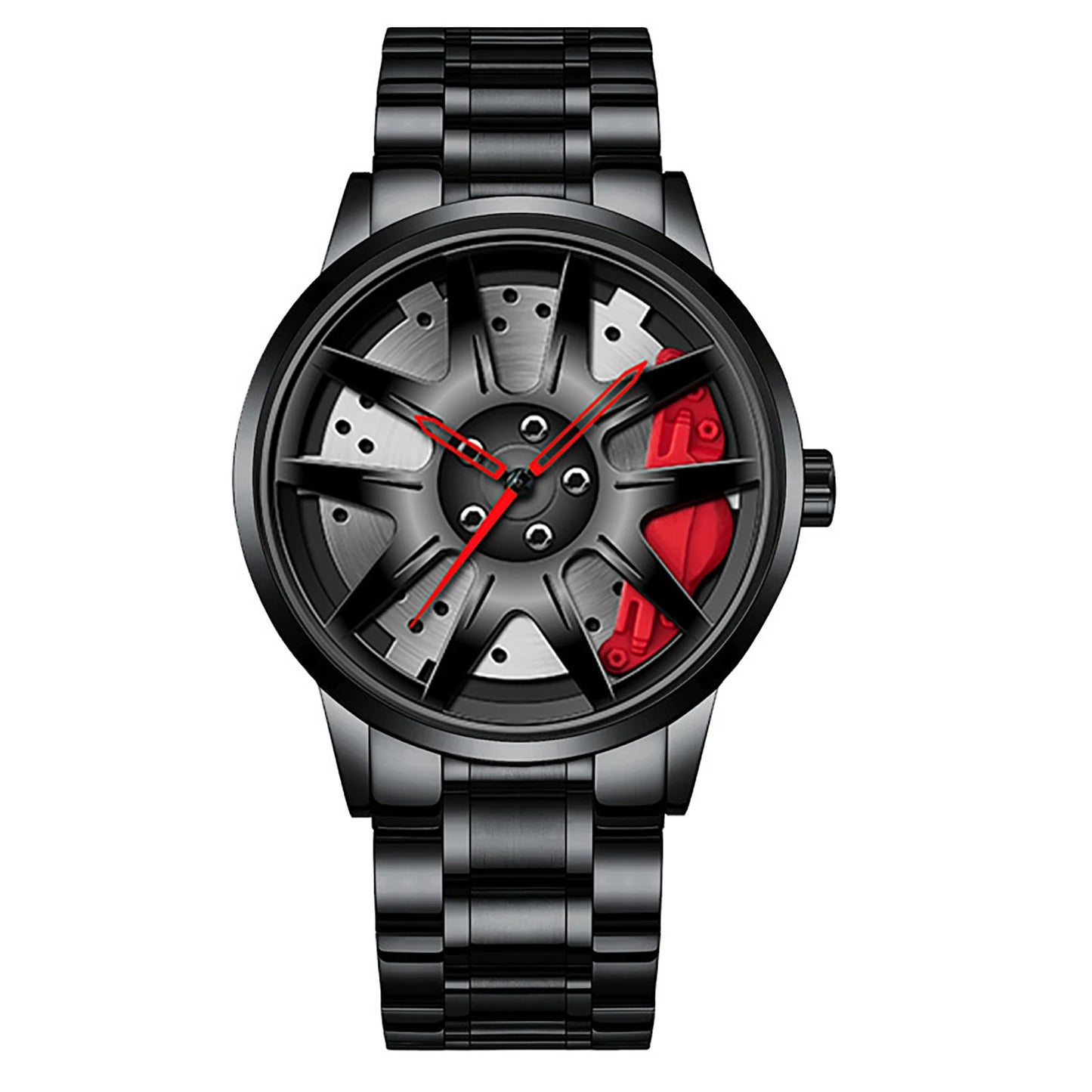 Business Luxury Quartz Watch Car Sport Rim Automatic Movement Round Dial Clock Watches Machinery Men Sport Watch Peaceful Pleasures Health and Wellness C Red Steel Strip