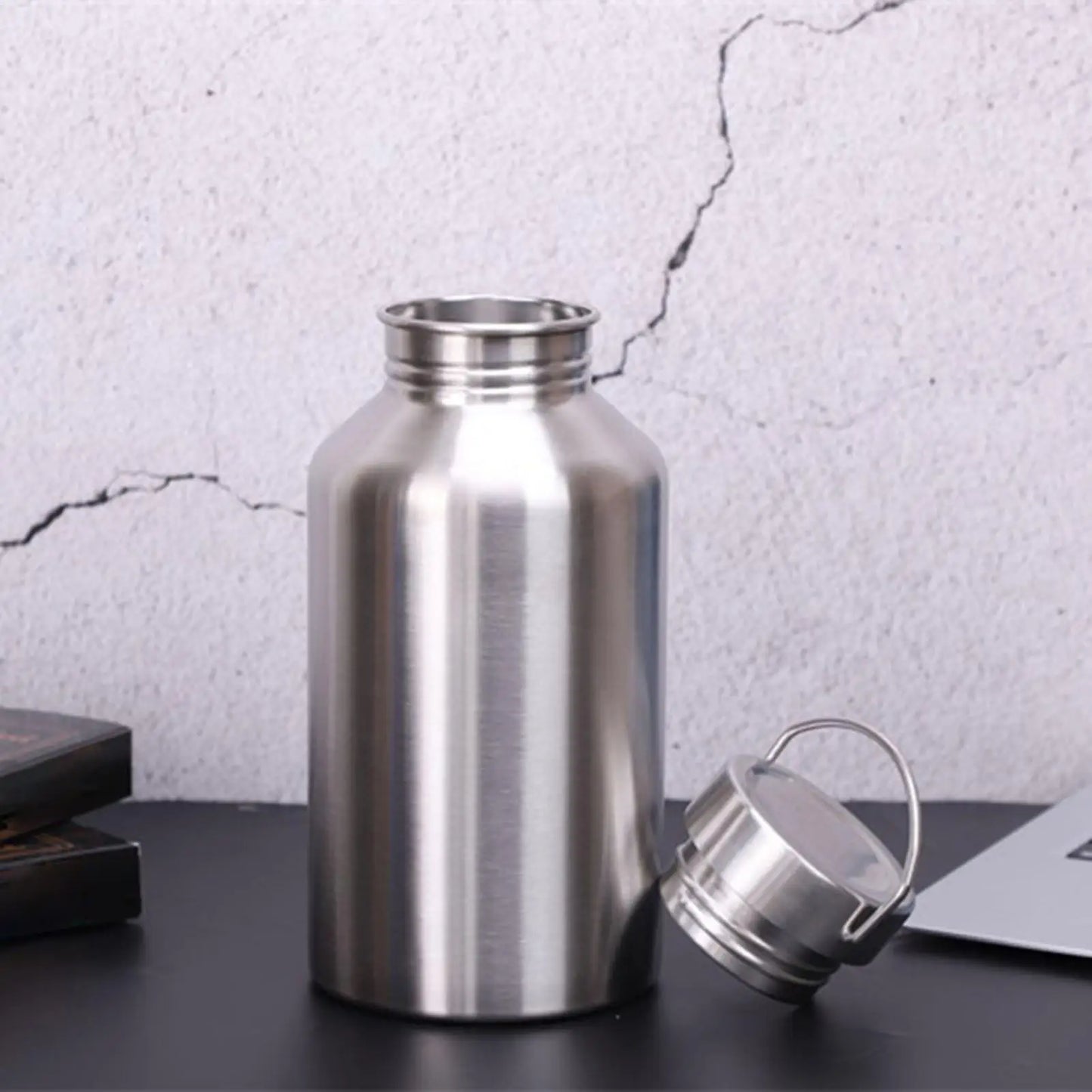 2L Large Capacity Stainless Steel Water Bottle With Handle Wide Mouth Travel Cup for Outdoor Sports Hiking Fishing Summer Drink Peaceful Pleasures Health and Wellness