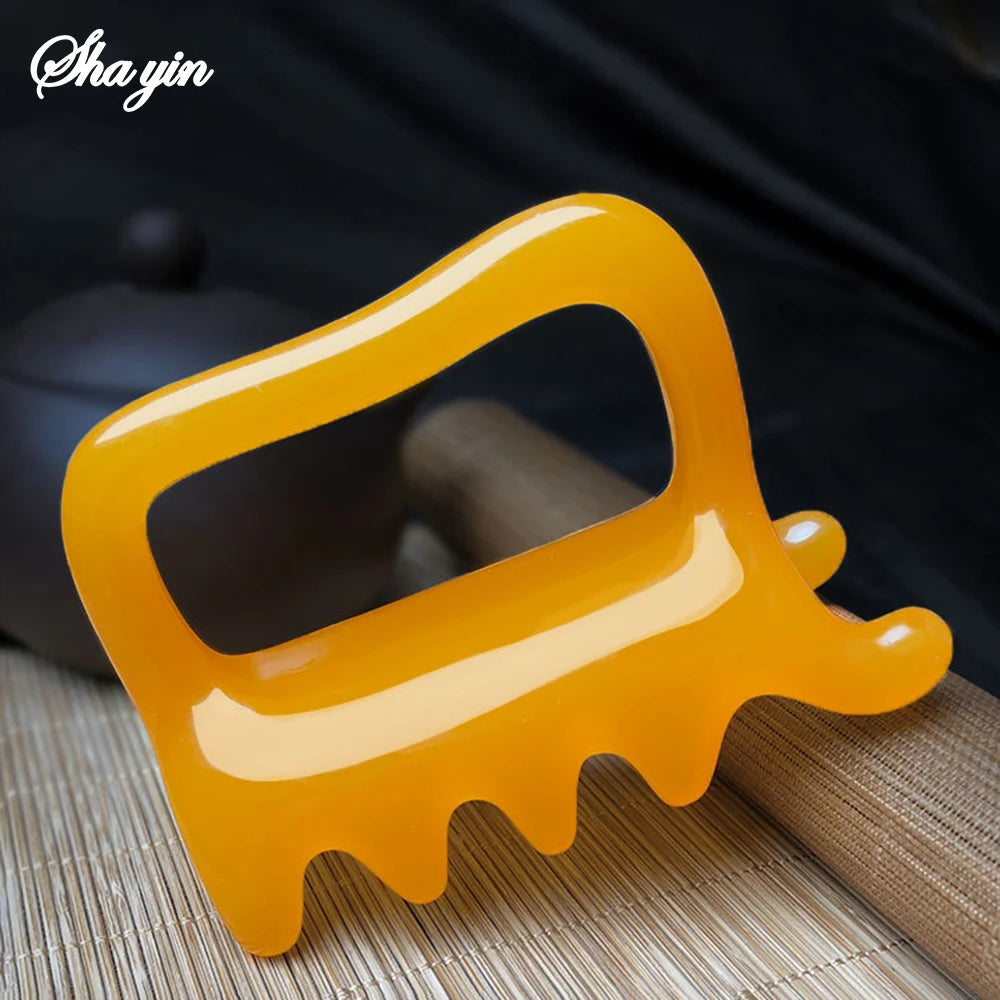 Resin Gua Sha Massage Comb, Double-Sided Body Scraping Tool for Back Neck Face, Blood Circulation Acupressure Massager Peaceful Pleasures Health and Wellness Orange