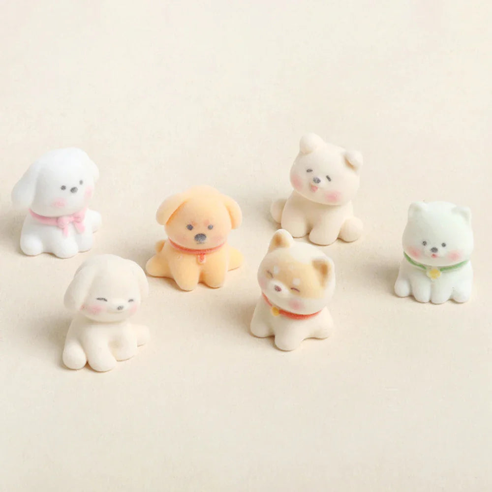 Cute Flocked Puppy Figurine | Mini Resin Dog Desk & Car Ornament