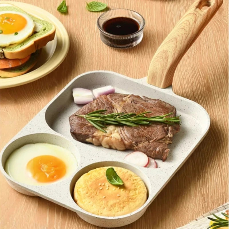 Nonstick Maifan Stone 3 in 1 Egg Burger Pan Household Breakfast Pan for Bacon Steak Egg Frying Pancake Cooking Peaceful Pleasures Health and Wellness